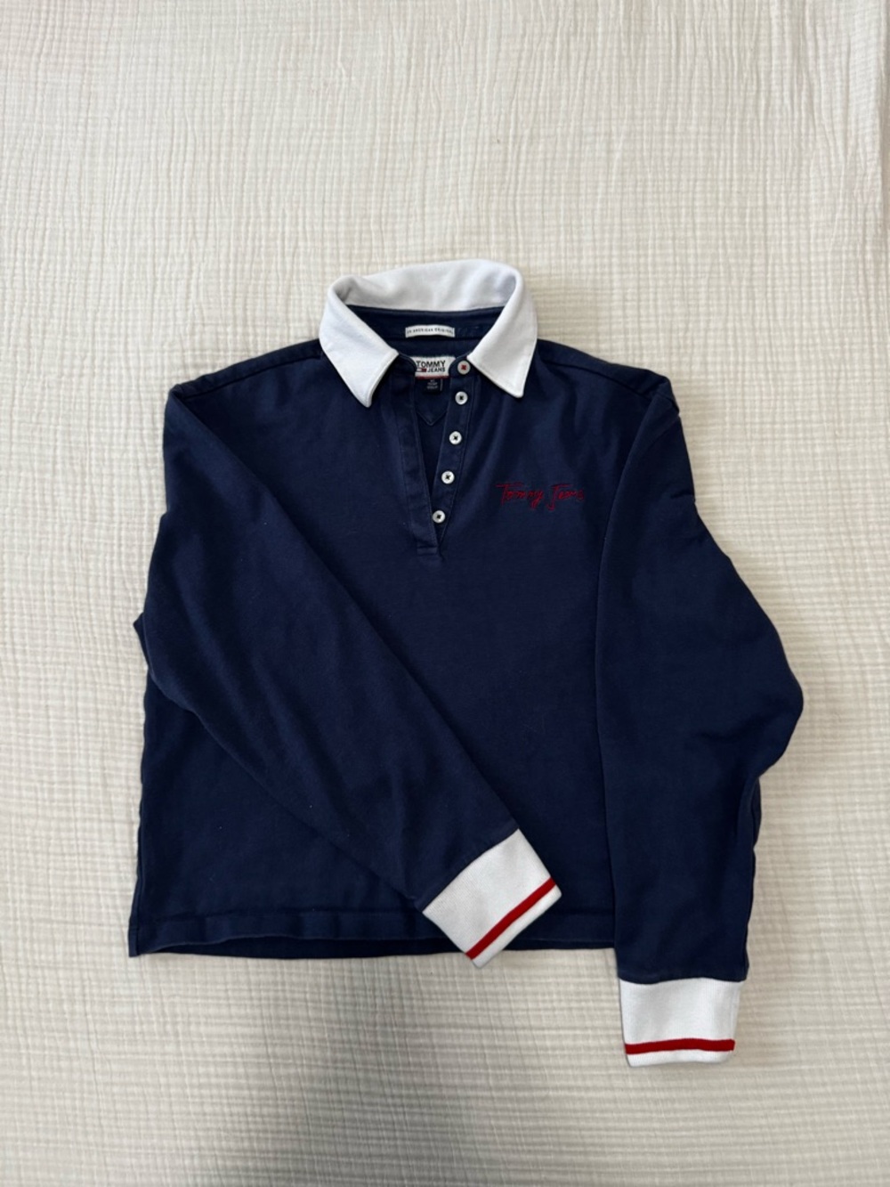 Tommy Hilfiger Long-Sleeve Rugby Polo with White Collar